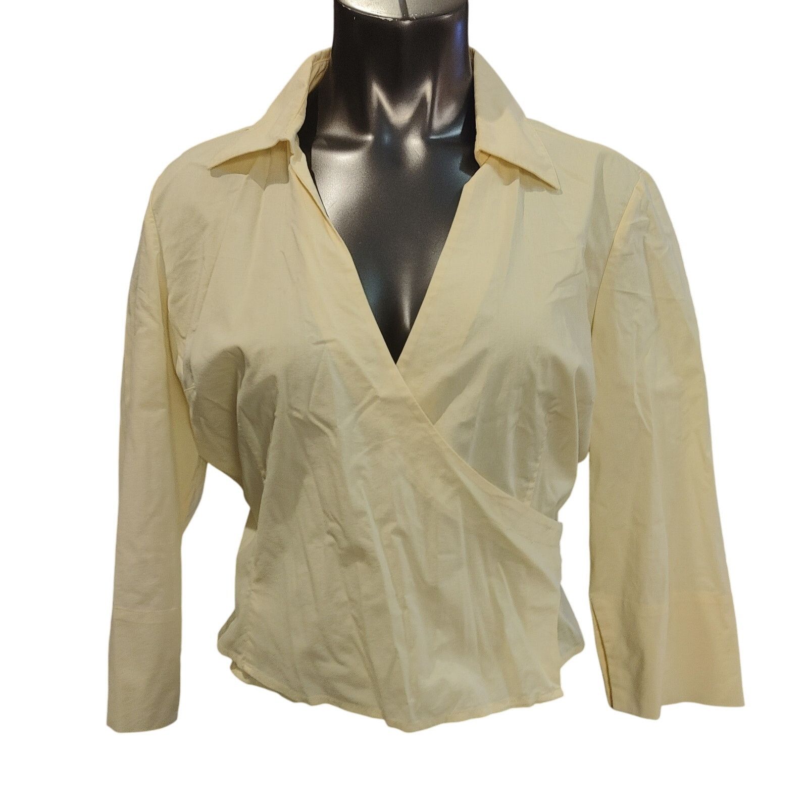 Other NY&CO. Women Off-White L City Stretch Long Sleeve Faux Wrap Size L / US 10 / IT 46 - 1 Thumbnail