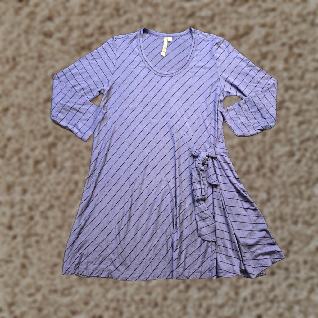 Vintage Comfy USA Dress Womens Medium Blue Striped Tunic Stretch Tie Long Sleeve Casual Size M / US 6-8 / IT 42-44 - 1 Thumbnail