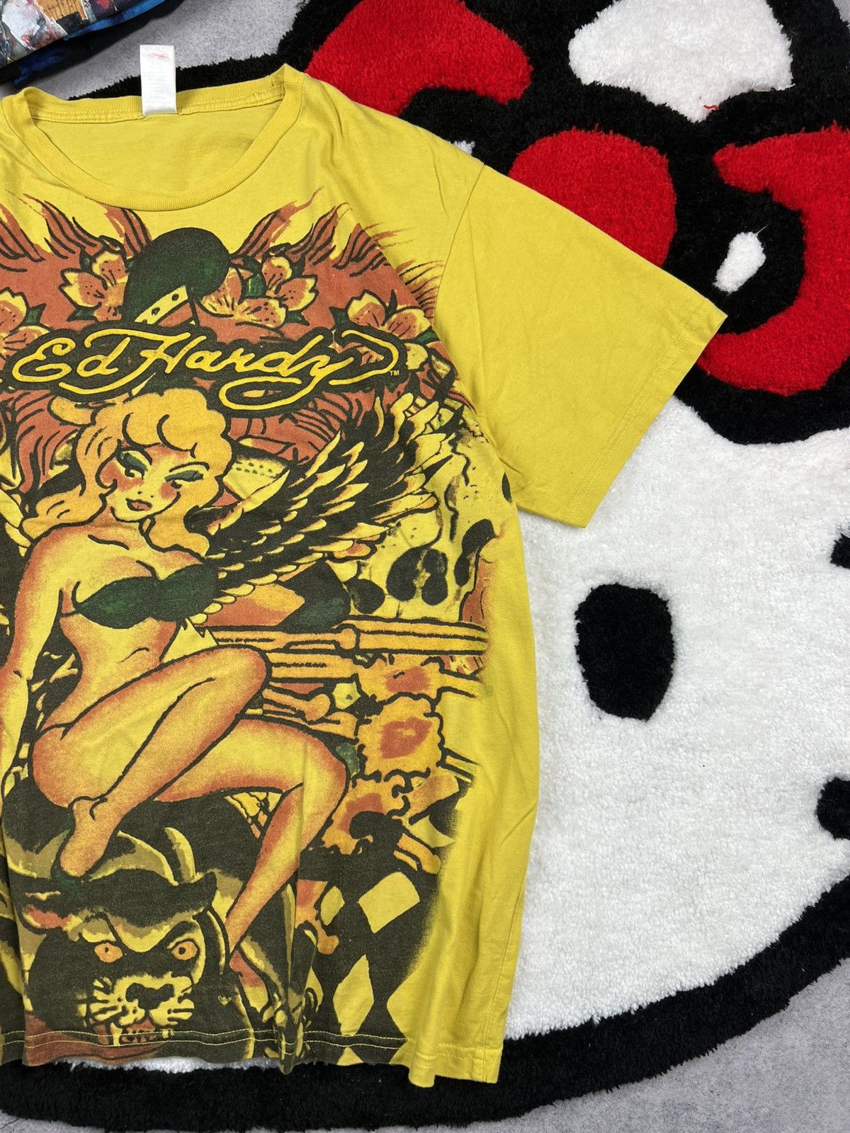 Christian Audigier × Ed Hardy × Japanese Brand Vintage Christian Audigier Naked Girl Rhinestone Skulls Tee Size US L / EU 52-54 / 3 - 3 Thumbnail