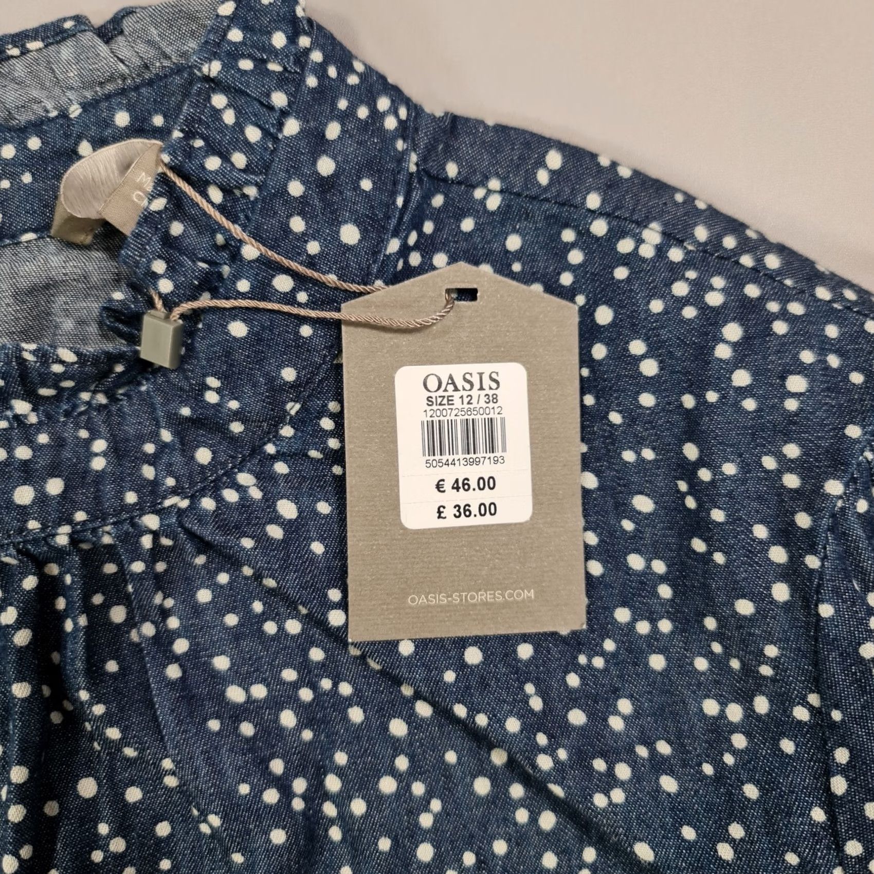 Vintage OASIS Blouse Womens Polka Dot Blue 12 UK Long Sleeve Cotton Top Size XL / US 12-14 / IT 48-50 - 4 Thumbnail