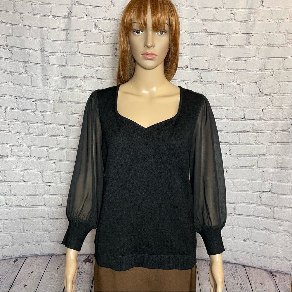 Adrianna Papell NWT New $89 Adrianna Papell 3/4 Chiffon Sleeve Knit Black T Size XXL / US 16-18 / IT 52-54 - 1 Thumbnail