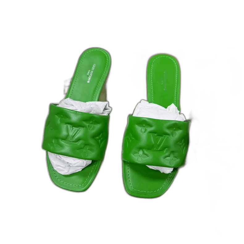 Louis Vuitton LV Louis Vuitton Green Embossed Slides -2505 Size US 5 / IT 35 - 1 Thumbnail