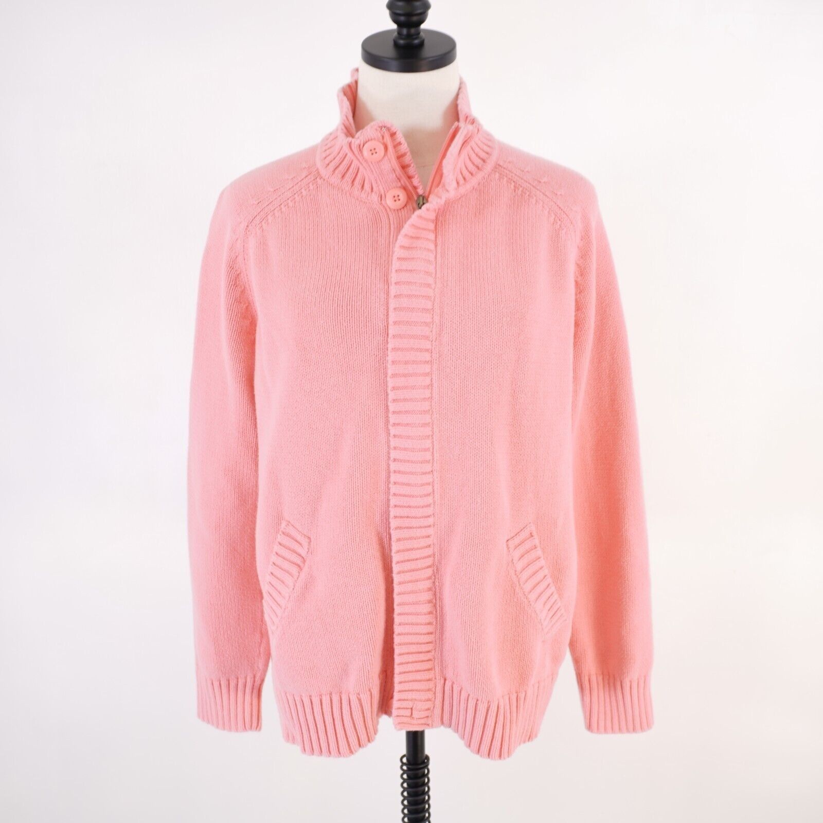 Croft & Barrow Croft & Barrow Pink Knit Full Zip Button Up Large Cotton Moc Size L / US 10 / IT 46 - 1 Thumbnail