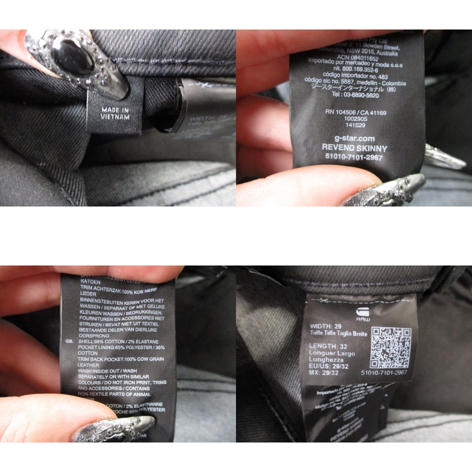 G-Star G-Star Jeans Men 29x32 Black Denim Raw Revend Skinny Straight 90s Skater Mens Jeans Black Denim 29x32 Dark Wash Button Zip Logo Accents Size US 29 - 8 Thumbnail