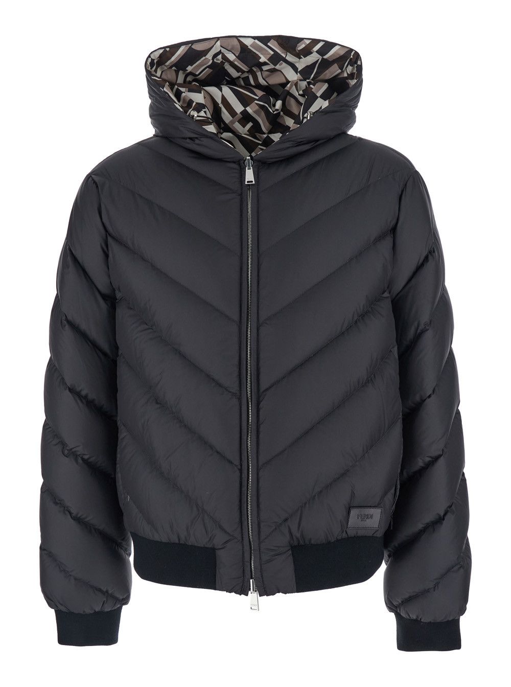 Fendi Reversible Puffer Jacket with Hood and Logo Patch on Front in Black Tech Fabric for Men Size US L / EU 52-54 / 3 - 1 Thumbnail
