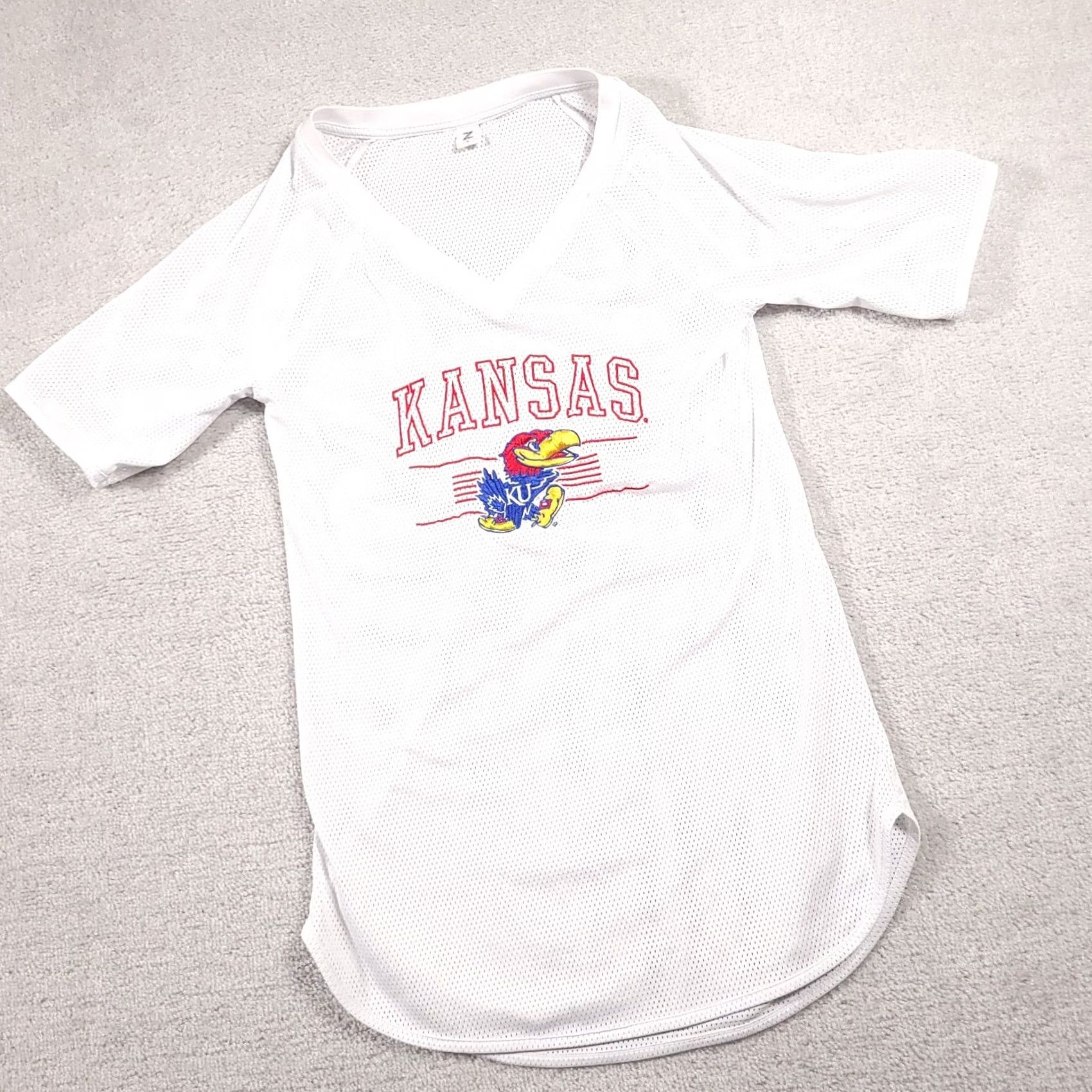 Vintage Kansas Jayhawk KU Dress Women's Small White Short Sleeve T-Shirt V Neck Size M / US 6-8 / IT 42-44 - 2 Thumbnail
