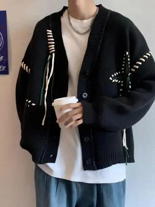 Aran Isles Knitwear × Japanese Brand Black star cardigan knitwear Size US M / EU 48-50 / 2 - 2 Thumbnail