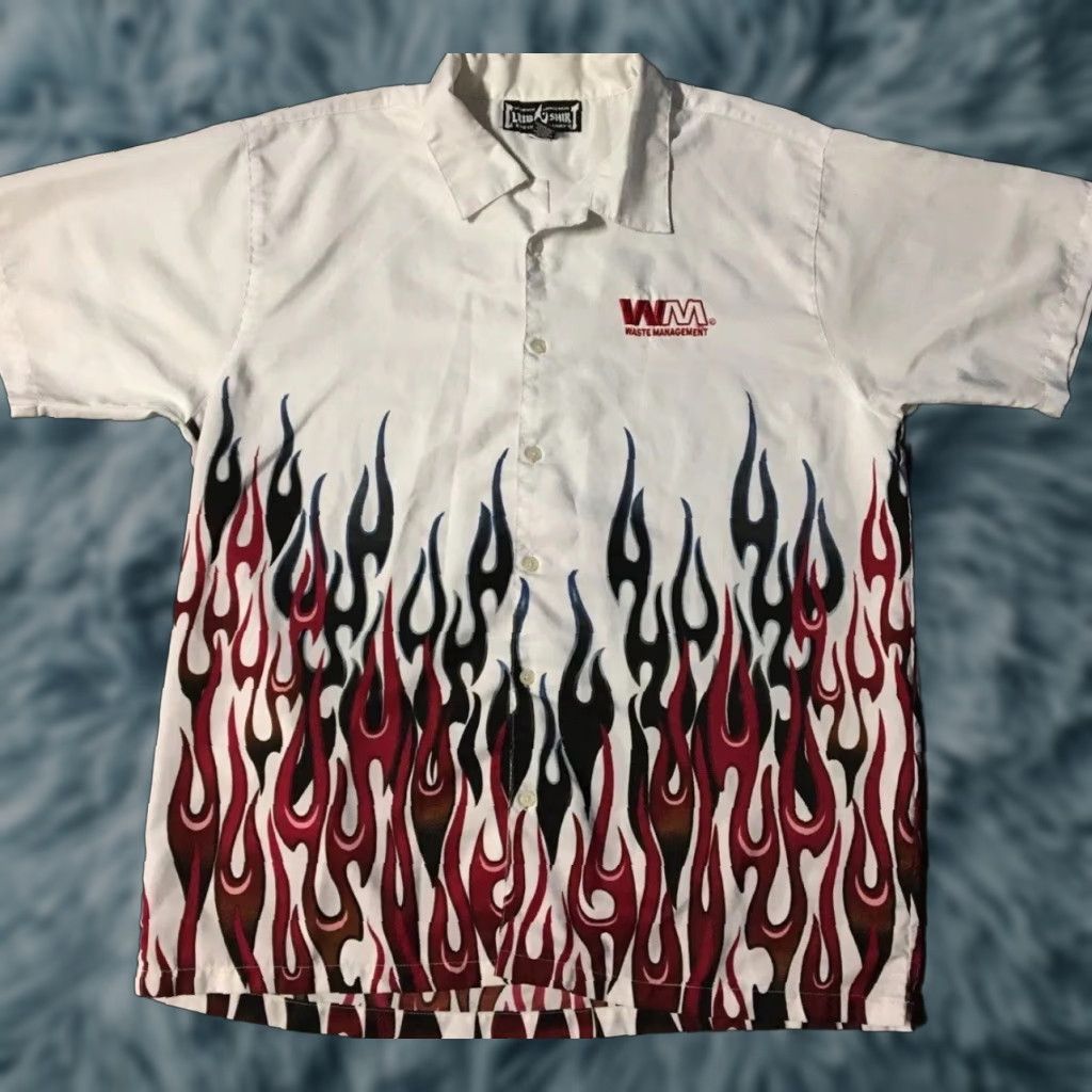 Vintage VINTAGE Flames All Over Print Button Up Shirt XL White Men's T-Shirt 80s 90s Grunge Punk Skate Surf Harley Biker Rock Size US XL / EU 56 / 4 - 1 Thumbnail
