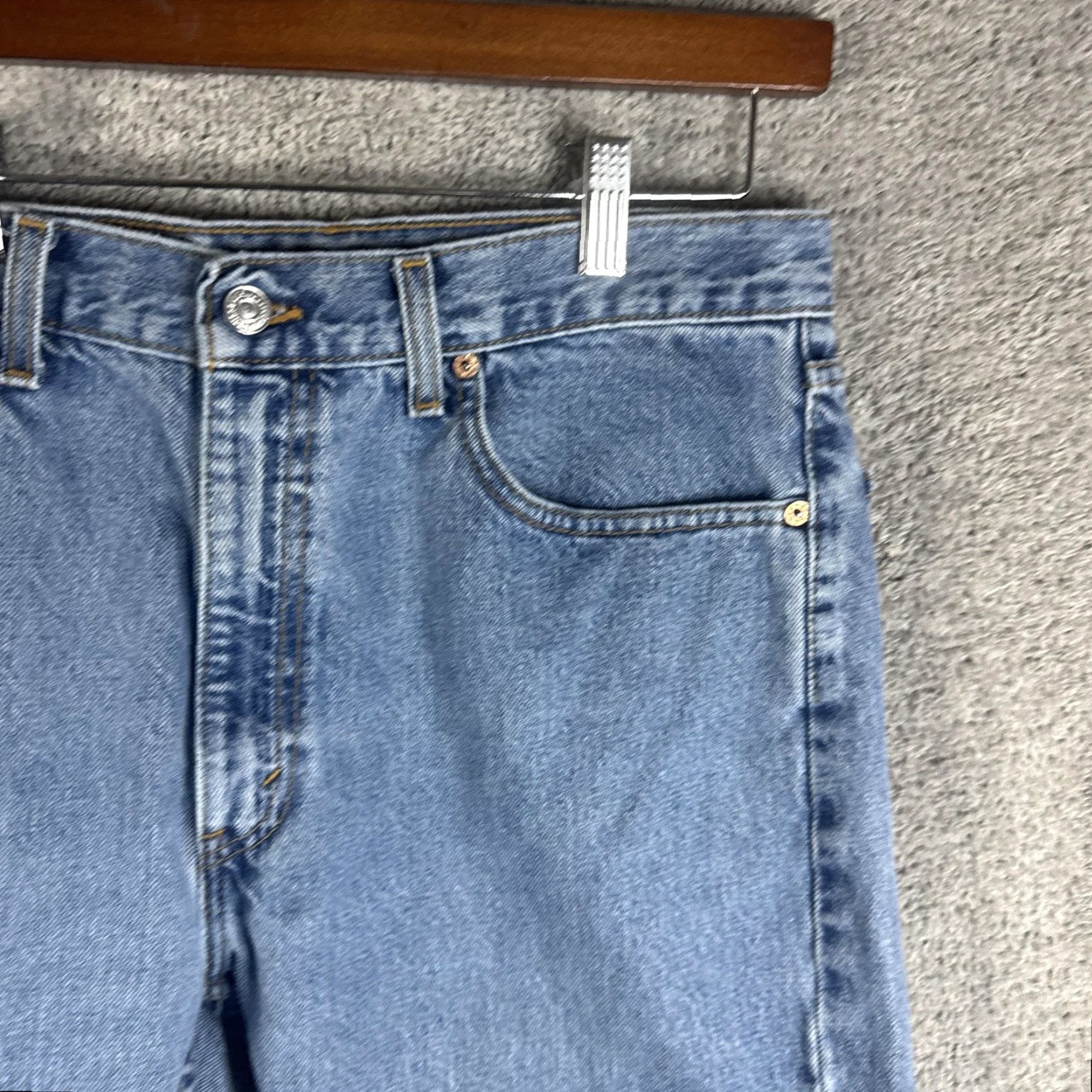 Levi's Levi's 505 Jeans Mens 34x27 Light Wash Blue Straight Leg Denim Distressed Raw Hem Size US 34 / EU 50 - 3 Thumbnail