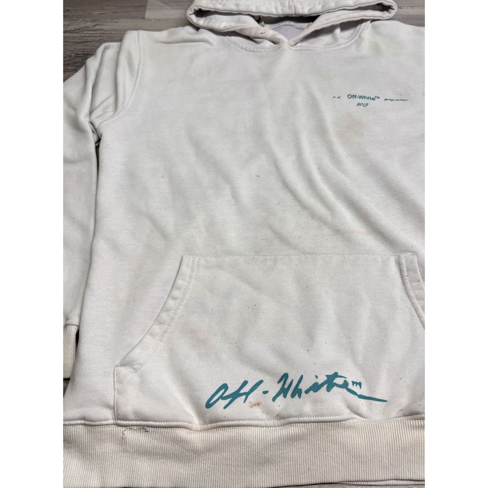 Off-White VINTAGE Off-White Hoodie Unisex Adults XL White Drawstring Hooded Logo 90s Graffiti Arrows SS19 AS-IS Size US XL / EU 56 / 4 - 4 Thumbnail
