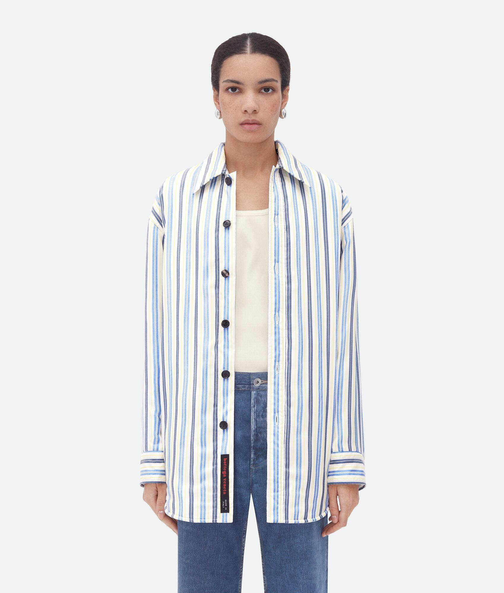 Bottega Veneta o1n1vont0125 Striped Silk Padded Shirt Jacket in Multicolor Size XS / US 0-2 / IT 36-38 - 1 Thumbnail