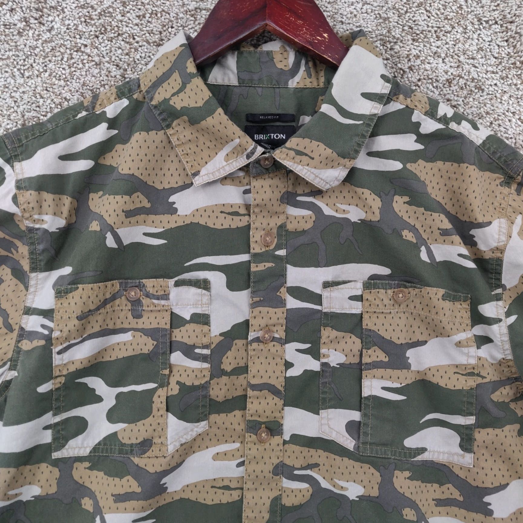 Brixton Brixton Shirt Mens M Camouflage Short Sleeve Button-Up Relaxed Fit Casual Skate Army 90s Colorful Multicolor Cotton Nylon Spandex Knit Size US M / EU 48-50 / 2 - 2 Thumbnail