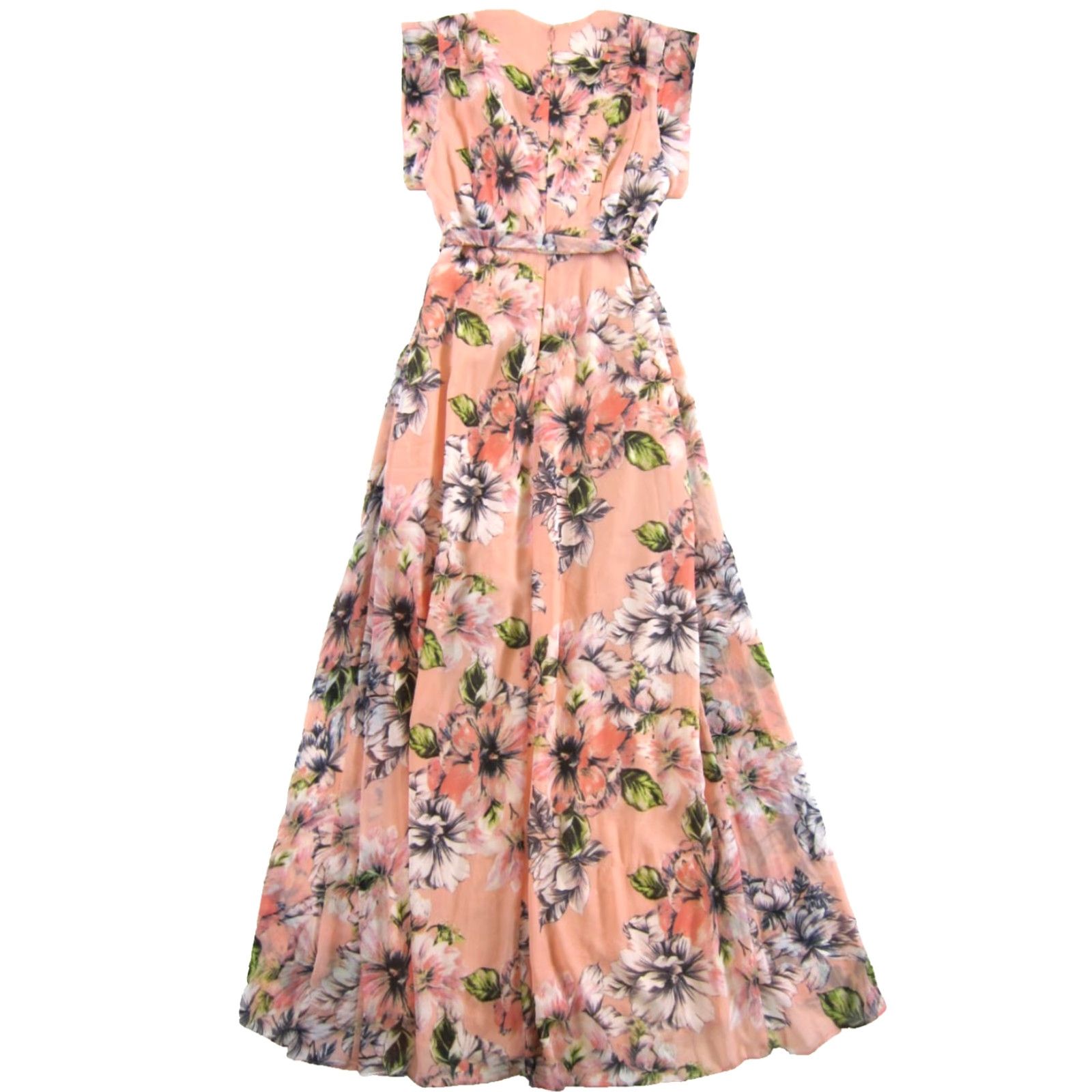 Vintage Eliza J Pink Green White Floral Cap Sleeve V-Neck High Low Maxi Dress Size 0 Size XS / US 0-2 / IT 36-38 - 2 Thumbnail