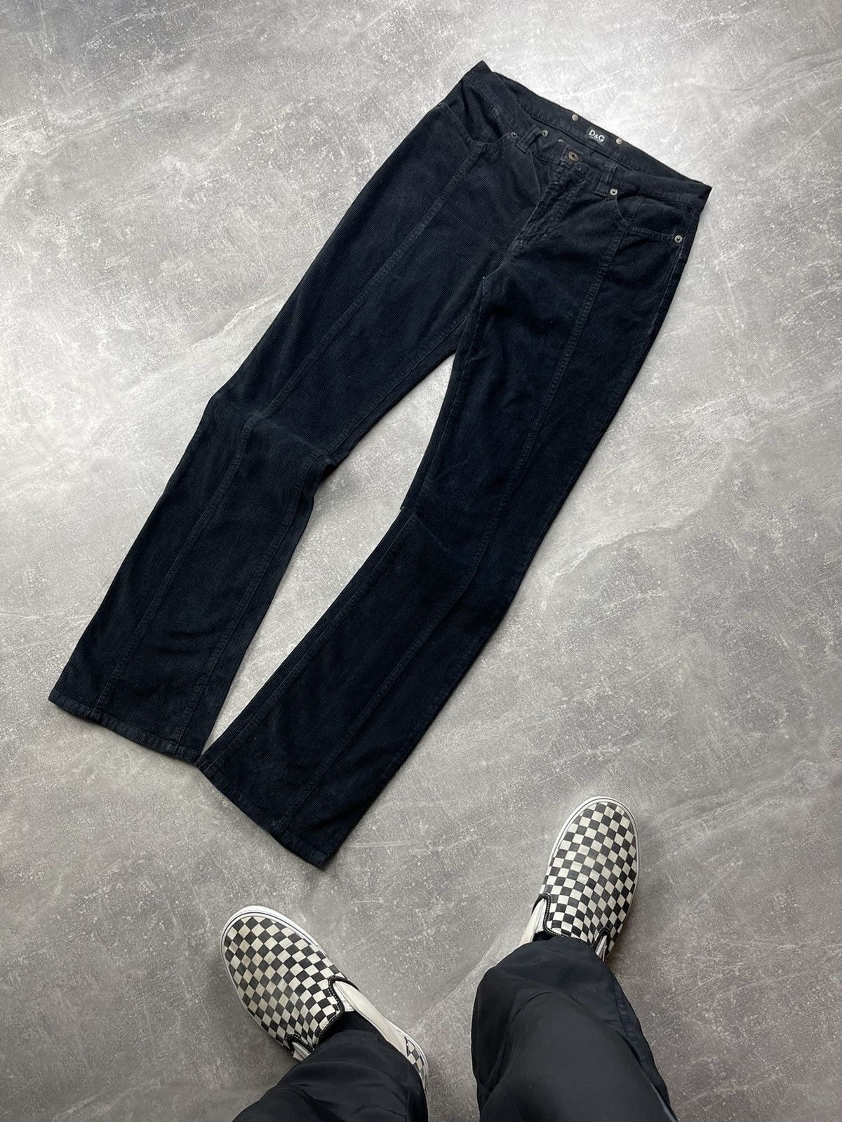 Dolce & Gabbana × Vintage Dolce & Gabbana Navy Blue Corduroy Logo Flared Pants Size 28" / US 6 / IT 42 - 6 Thumbnail