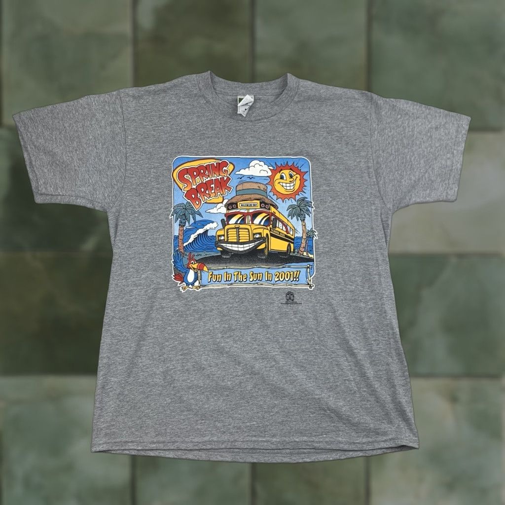 Fruit Of The Loom VINTAGE Fruit of the Loom Shirt Adult Large Gray 2001 Spring Break Cartoon America Mens Size US L / EU 52-54 / 3 - 1 Thumbnail
