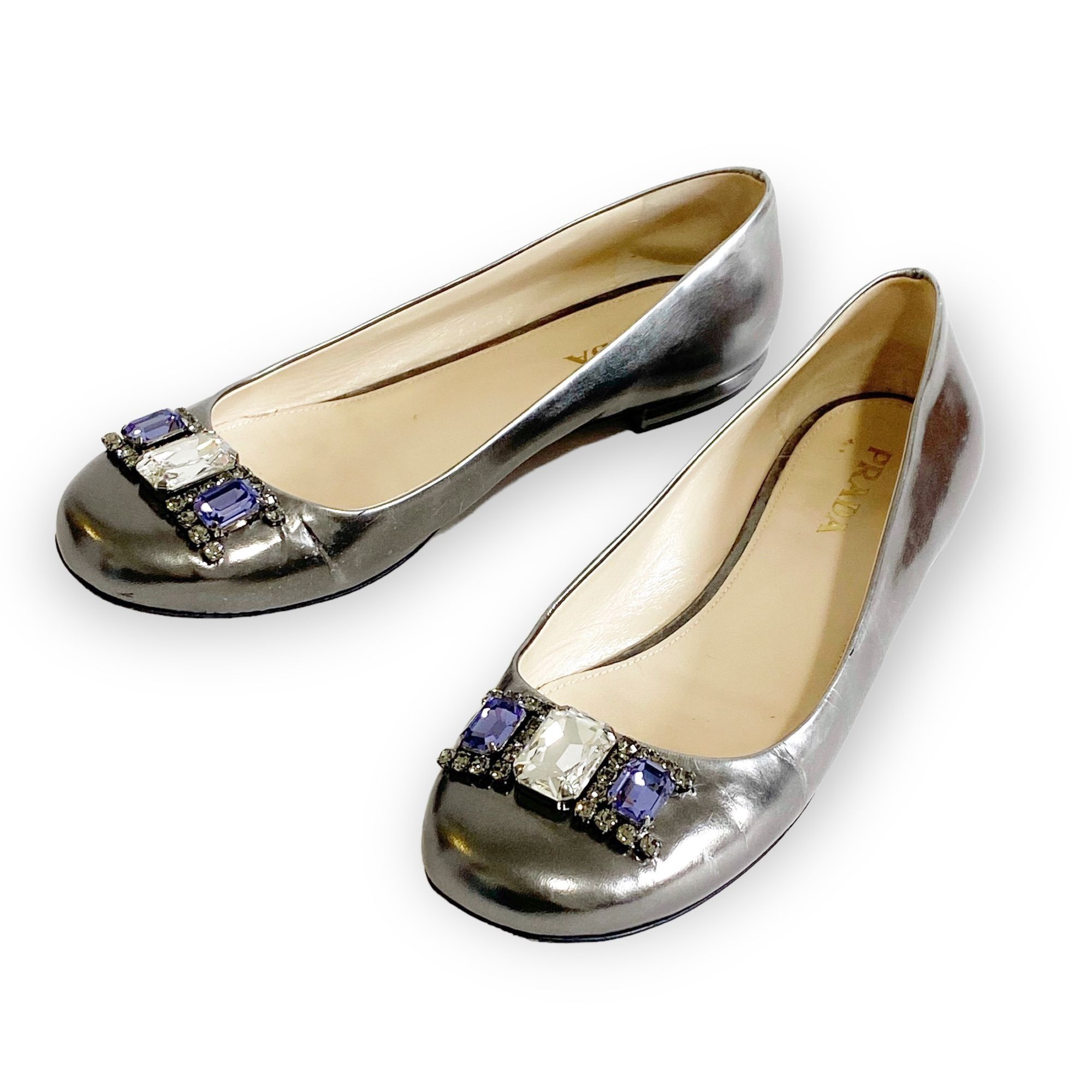 Prada Prada Pewter Metallic leather Jeweled flats, size 38.5 EU Size US 8.5 / IT 38.5 - 3 Thumbnail