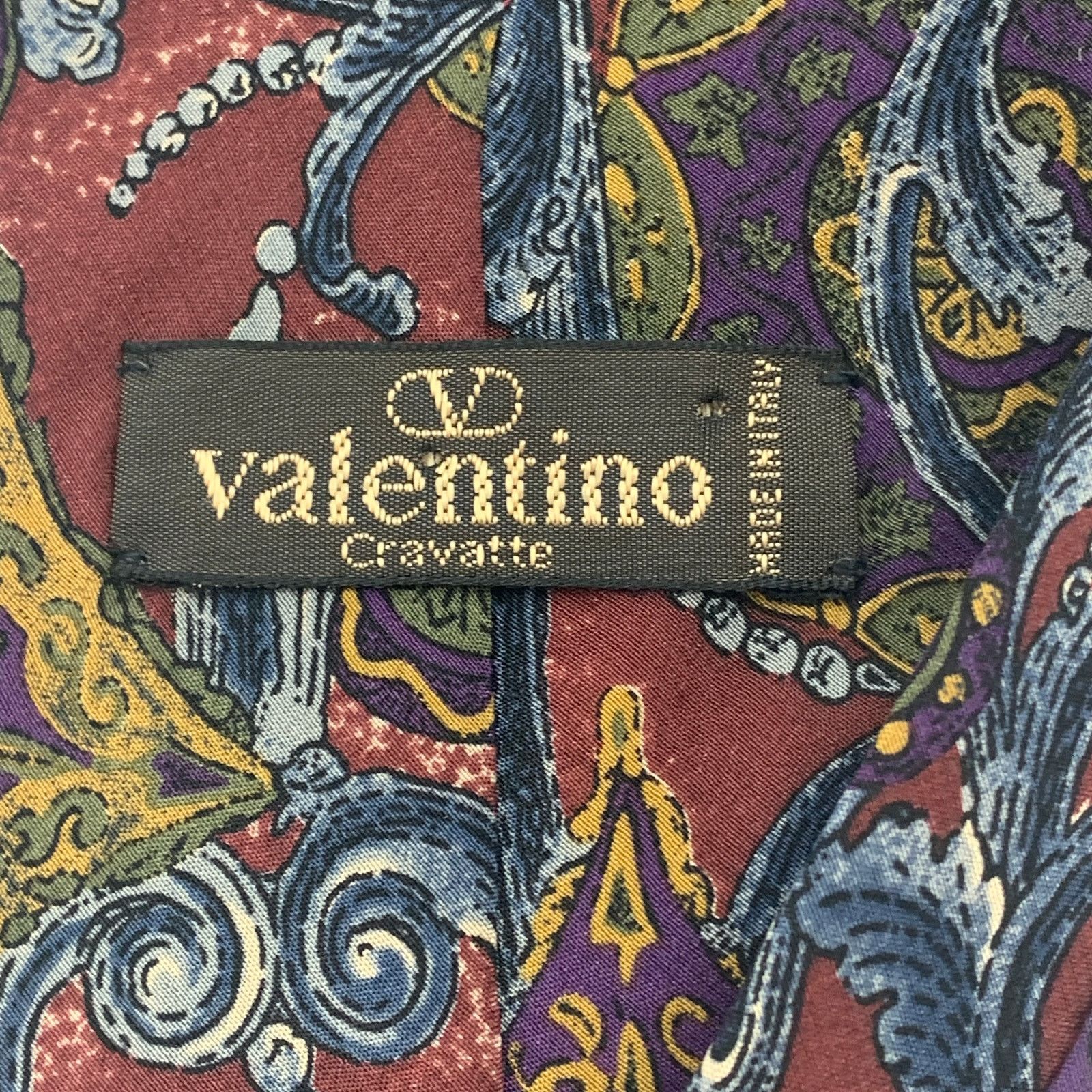 Valentino × Vintage Vintage Valentino Silk Printed Tie Scrolls Motif Red Foulard Size ONE SIZE - 3 Thumbnail
