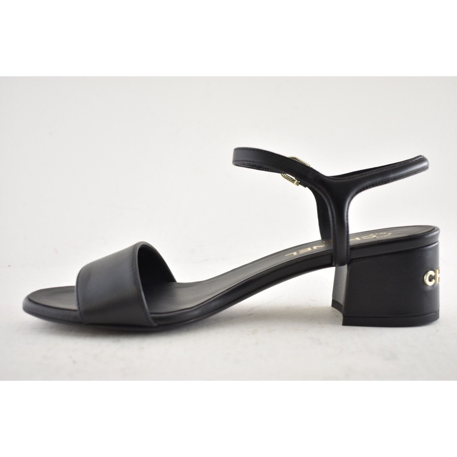 Chanel Chanel 24C Black Lambskin Leather Gold Logo Ankle Strap Size US 8 / IT 38 - 4 Thumbnail