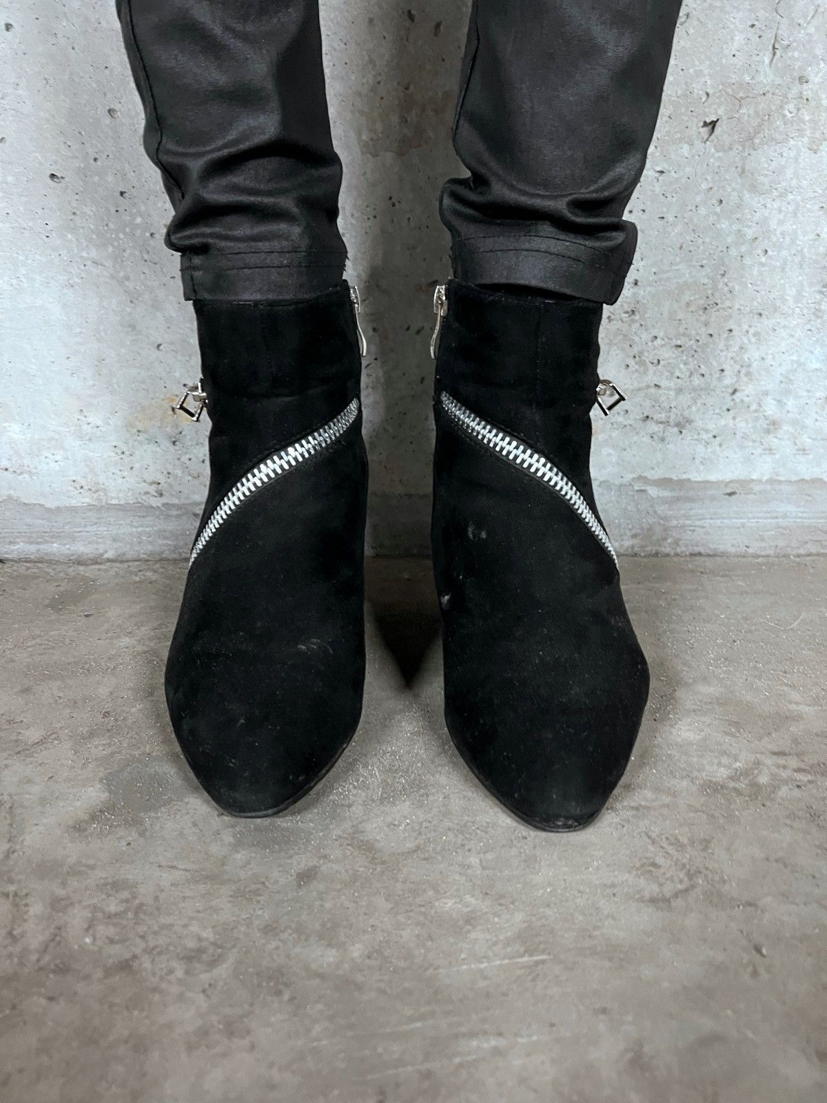 Vintage Double Zip Vintage Asymmetrical Zip Avant Garde Wedge Boots Size US 7 / IT 37 - 2 Thumbnail