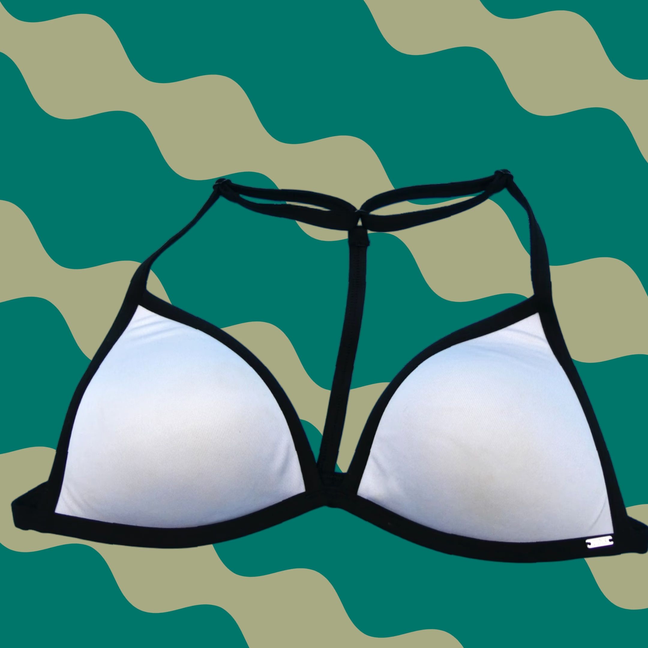 Victorias Secret Top Medium Blue Lined Triangle Bikini Push Up Retro VS Womens