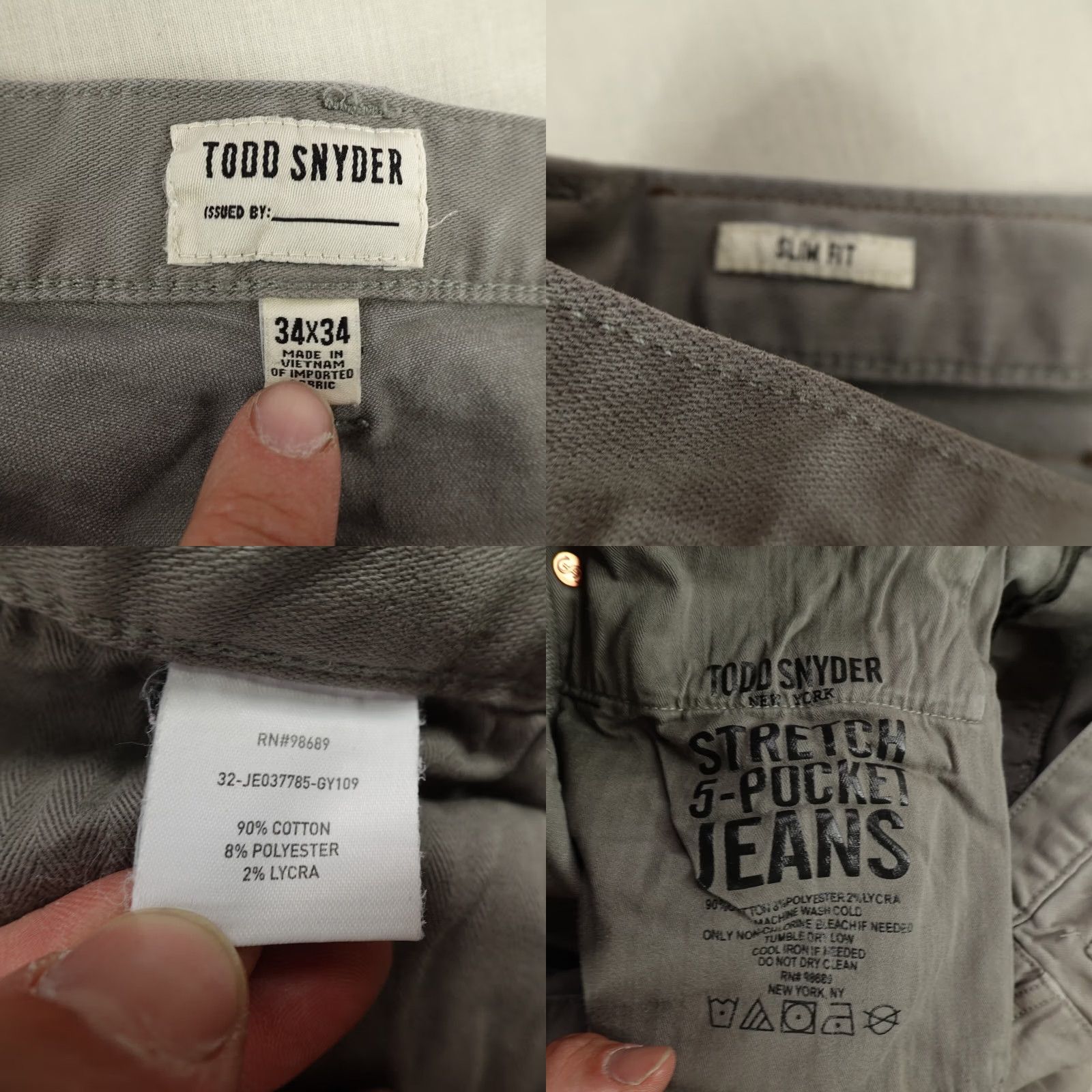 Todd Snyder Todd Snyder Jeans Mens 34x34 Gray Denim Slim Fit Straight Leg Flex Stretch Pants Jeans Size US 34 / EU 50 - 9 Thumbnail
