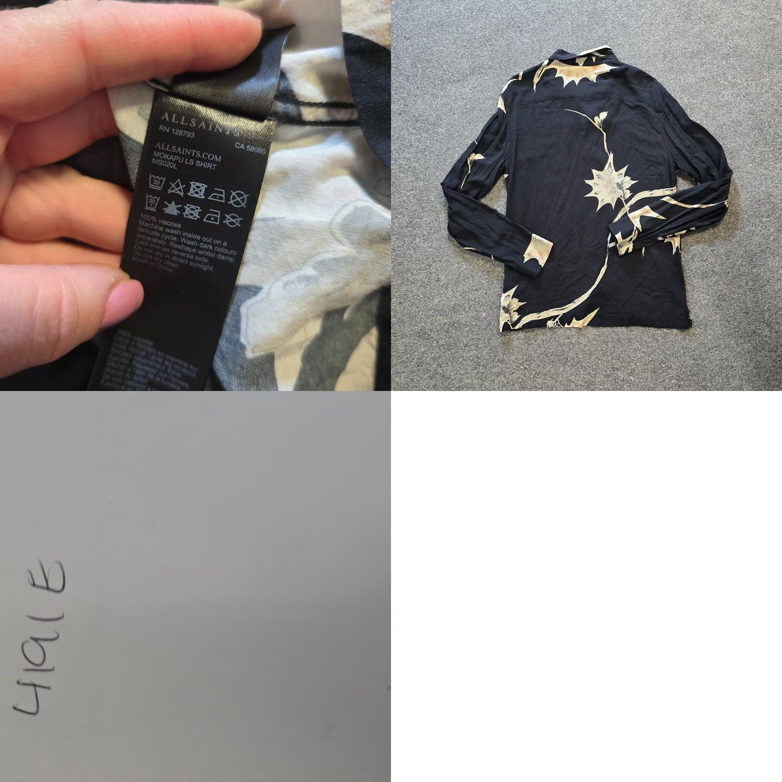 Allsaints AllSaints Top Womens Medium Black Floral Button Up Long Sleeve Casual Career Shirt Size M / US 6-8 / IT 42-44 - 8 Thumbnail
