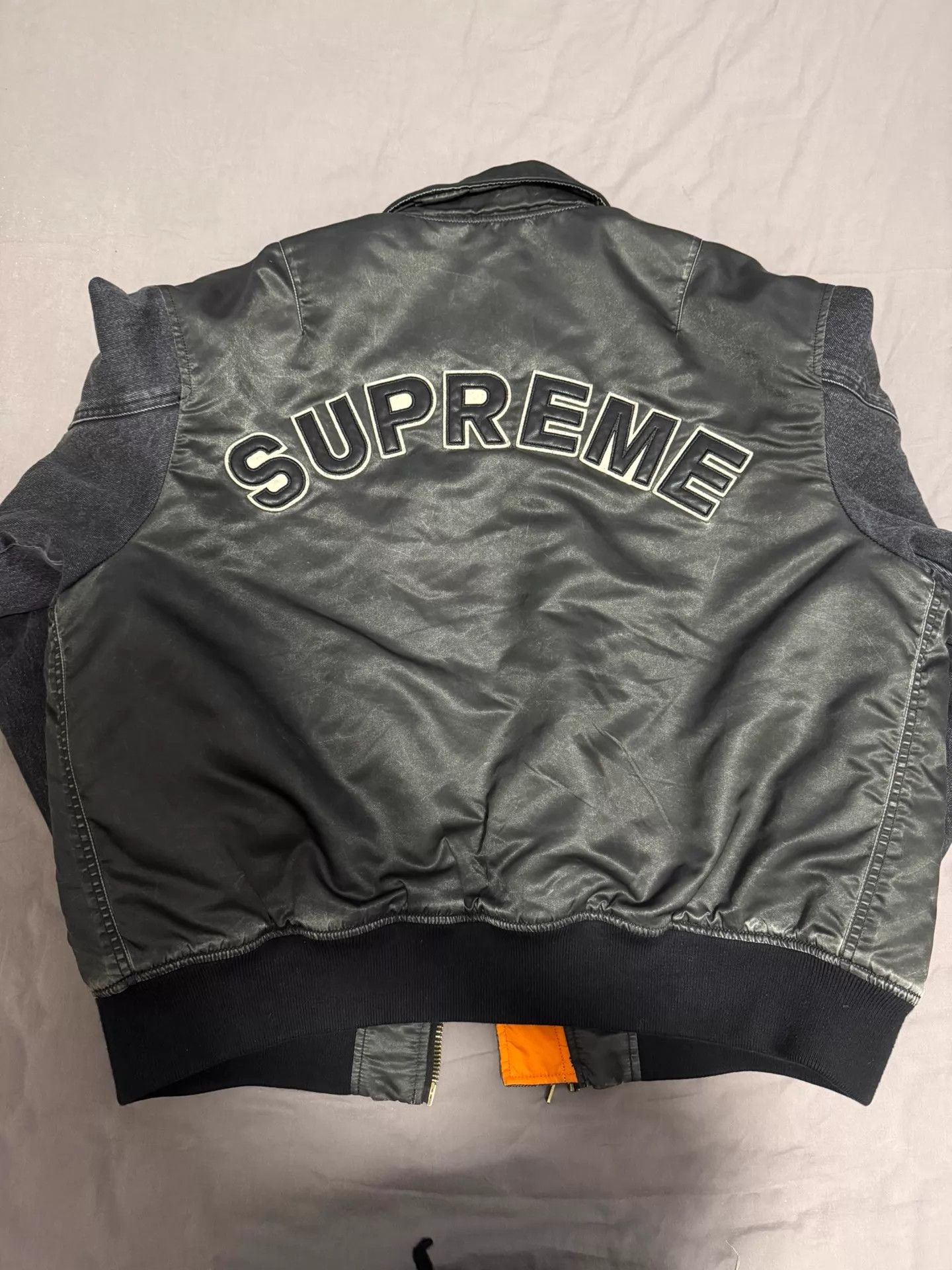 Supreme Supreme SS23 Denim-Sleeve MA-1 Jkt L Cowhide Collar Size US L / EU 52-54 / 3 - 1 Thumbnail