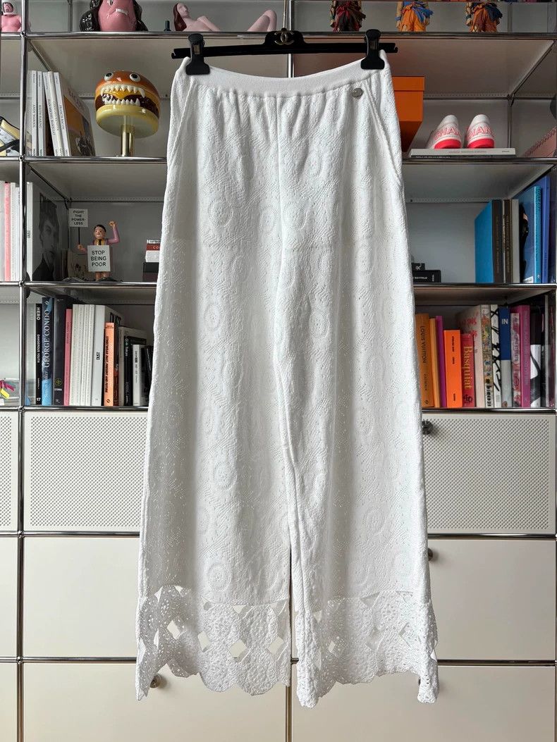 Chanel Chanel White Crochet Wide-Leg Pants - dmc Size US 36 / EU 52 - 1 Thumbnail