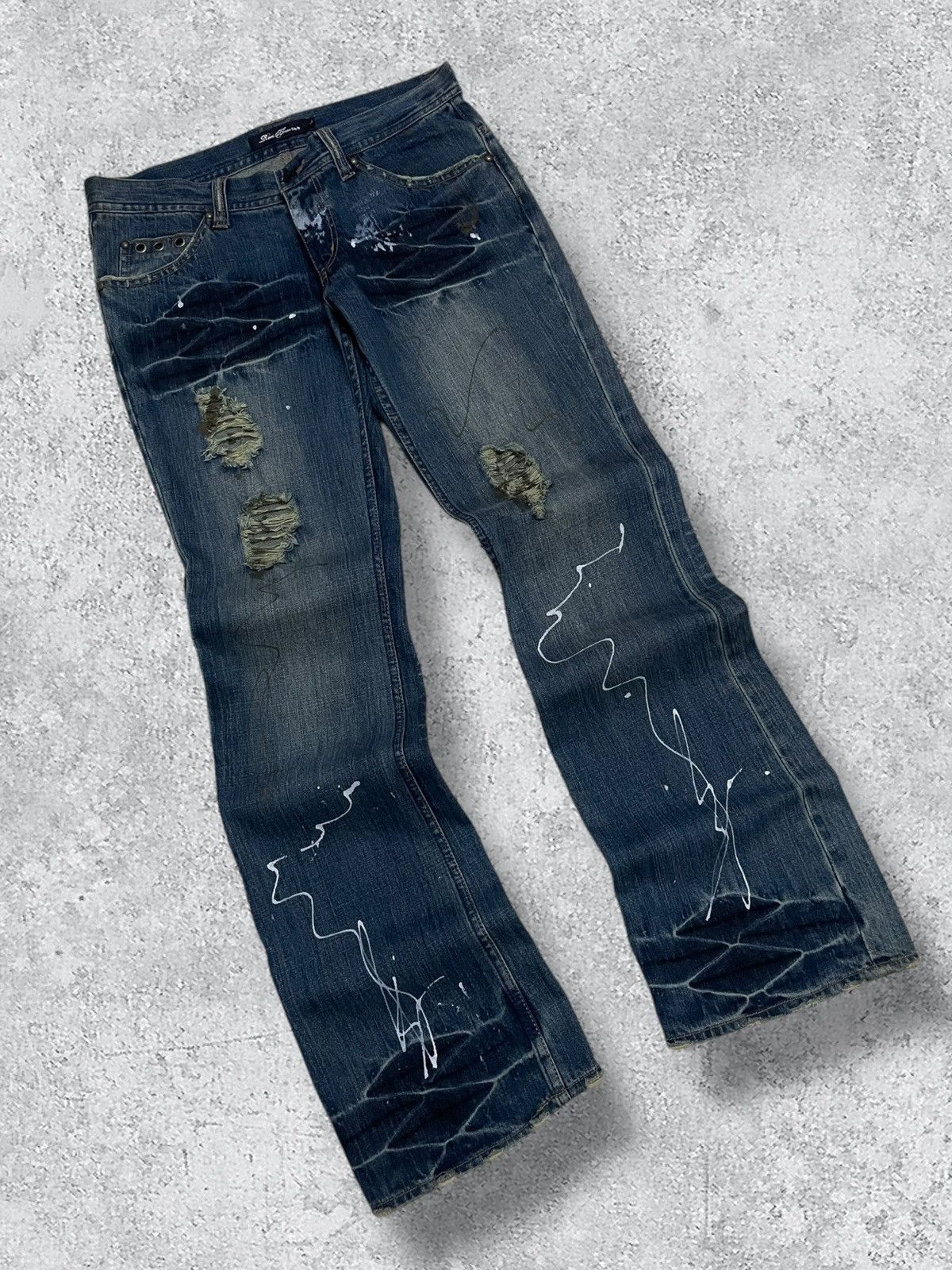 Japanese Brand Vintage 1990s Japan Designer Root Three Splash Flared Denim Size US 32 / EU 48 - 2 Thumbnail