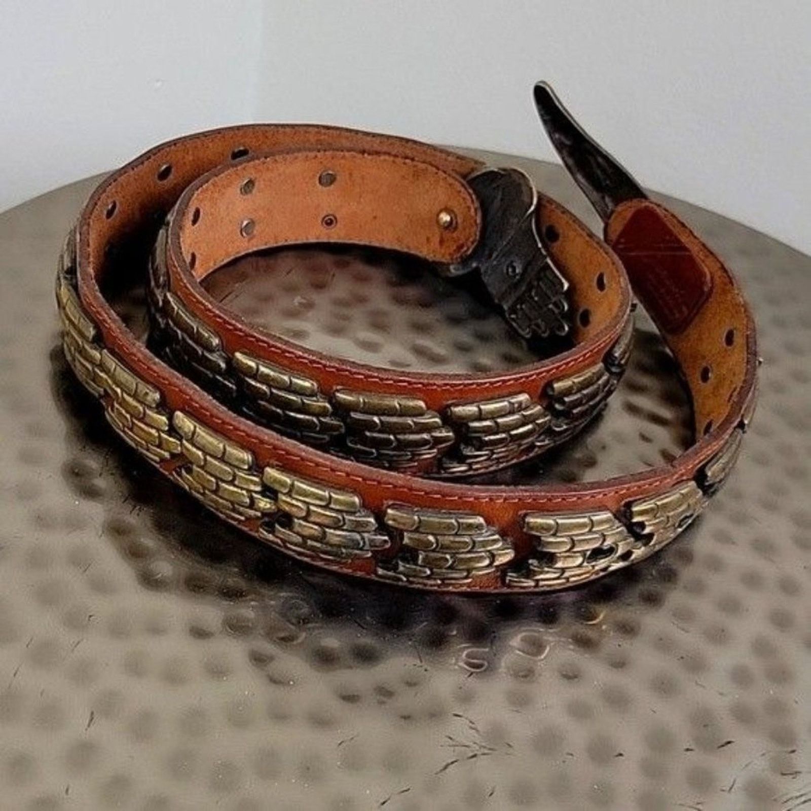 Vintage ACCENTI Italy Metal Brass Links Cobra Snake Belt Leather Size ONE SIZE - 4 Thumbnail