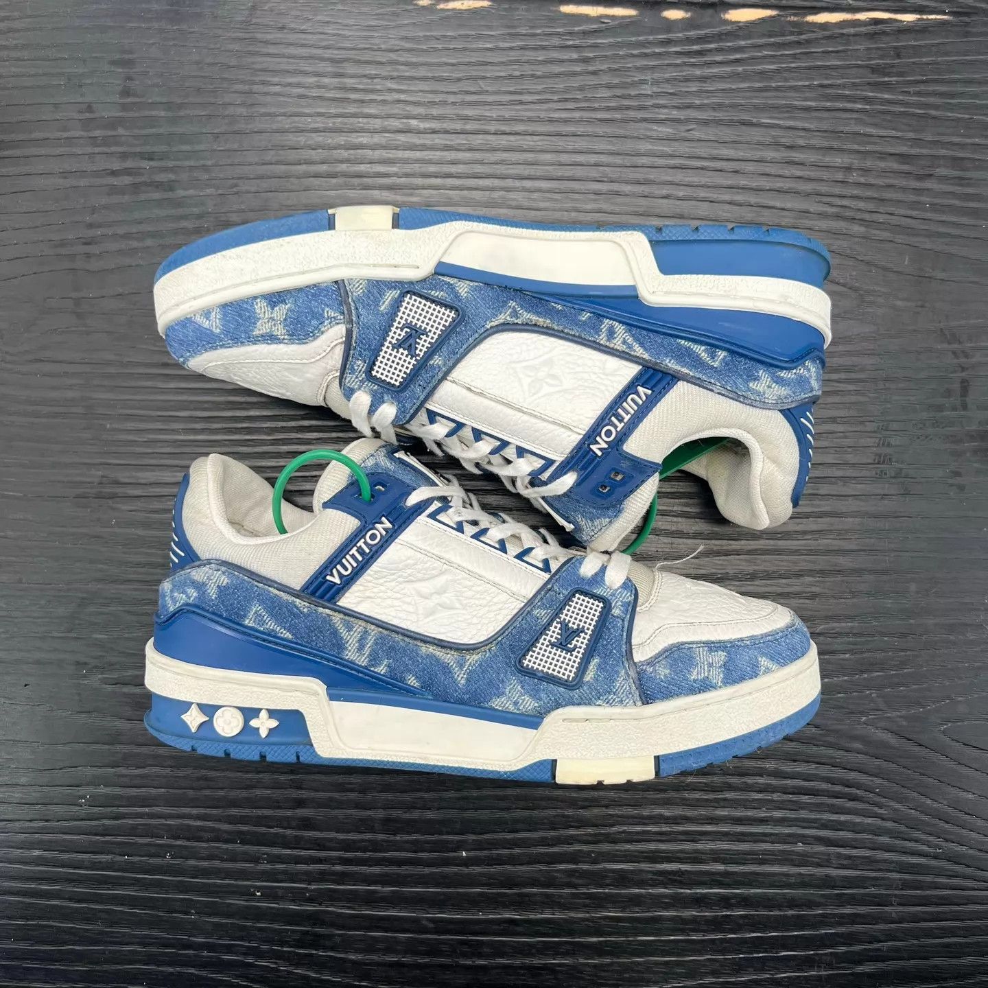Louis Vuitton LV Trainer White Blue Denim 37 Size US 6.5 / IT 36.5 - 7 Thumbnail