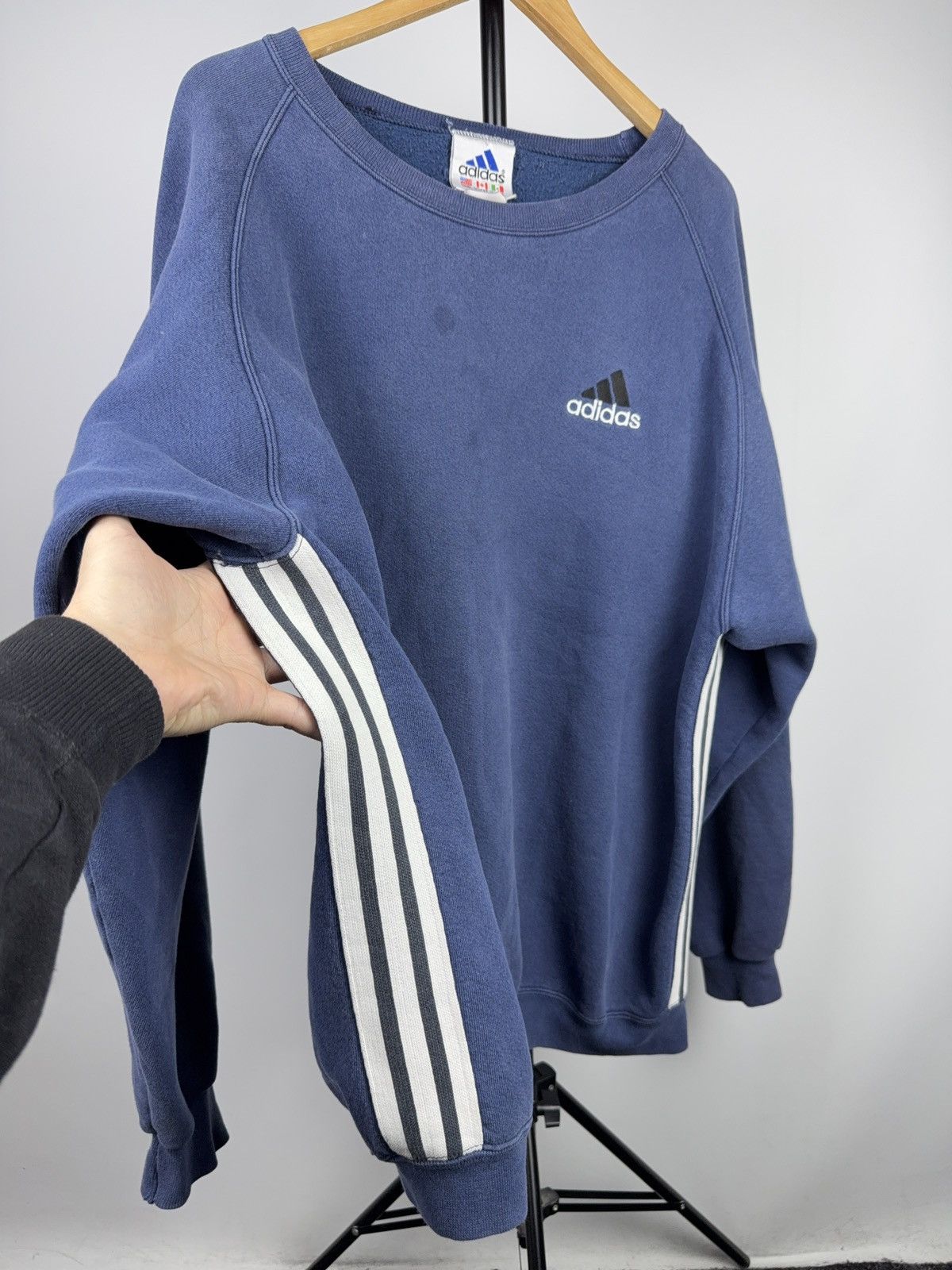 Adidas Retro 90s Adidas Vintage 3-Stripes Navy Sweatshirt Crewneck Size US XL / EU 56 / 4 - 2 Thumbnail