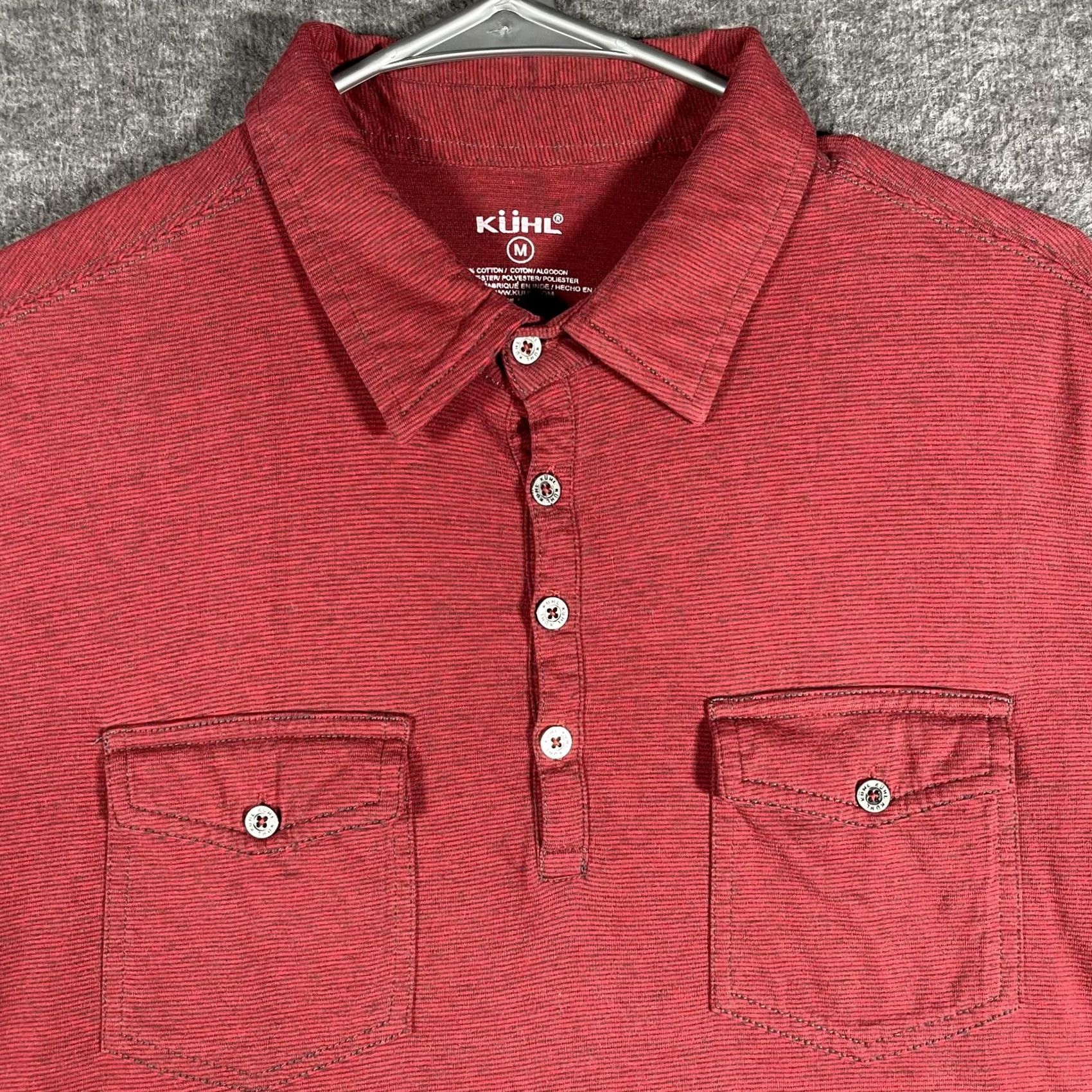 Vintage Kuhl Polo Shirt Mens M Red Striped Dual Chest Pockets Casual Outdoor Hiking Shirt Size US M / EU 48-50 / 2 - 2 Thumbnail