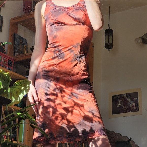 Vintage Vintage Lingerie Glamour Tie Dye Red Lace Slip Dress - S Size ONE SIZE - 1 Thumbnail