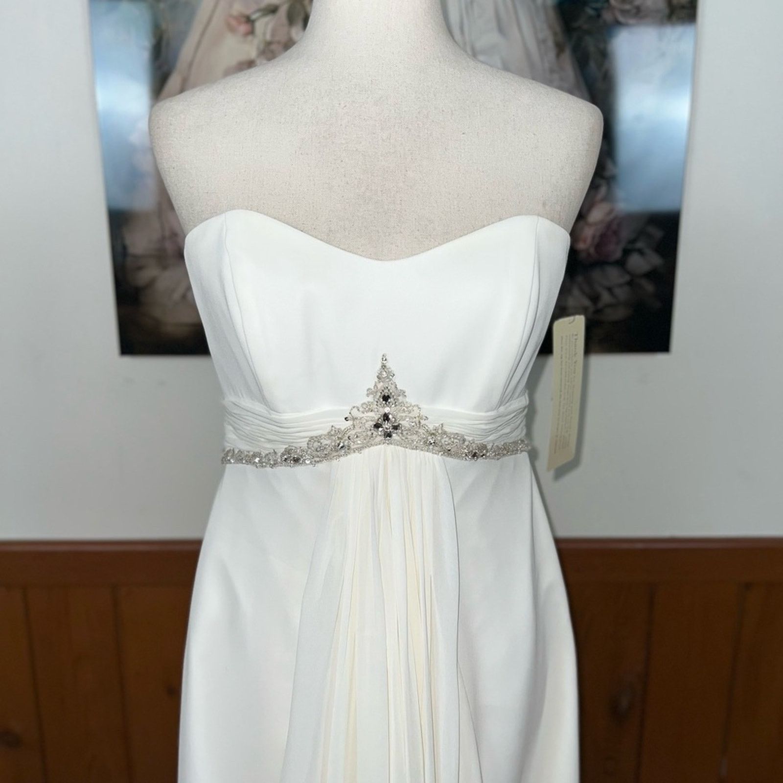 Other New David’s Bridal Greek Goddess Empire Waist Wedding Gown! Size L / US 10 / IT 46 - 3 Thumbnail