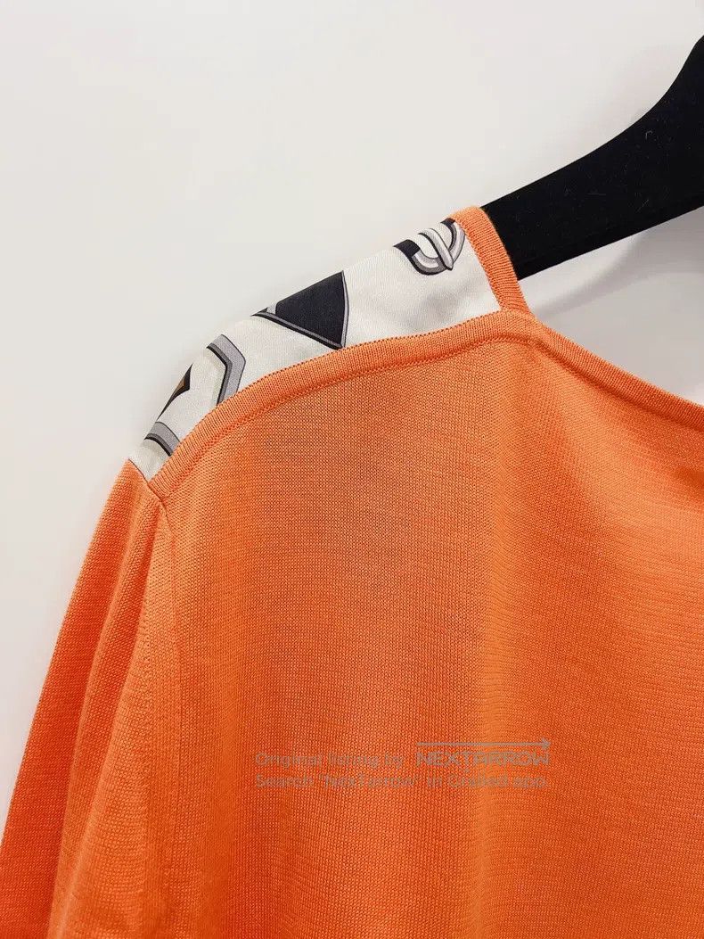 Hermes Hermes Bright Orange Silk Printed Mixed Knit Top Size XS / US 0-2 / IT 36-38 - 5 Thumbnail