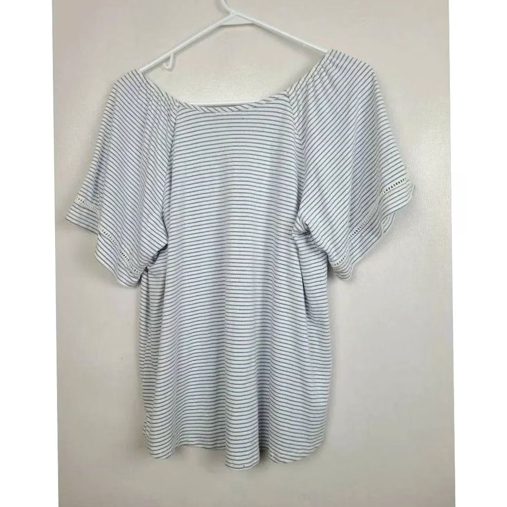 Vintage VINTAGE Verve Ami Boho Top Womens L Blue White Striped Short Sleeve Casual Eyelet Size L / US 10 / IT 46 - 6 Thumbnail