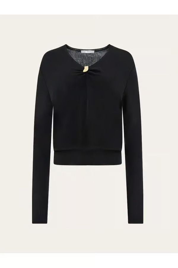 Salvatore Ferragamo o1s1rm0126 Golden Clip V-neck Sweater in Black Size S / US 4 / IT 40 - 1 Thumbnail