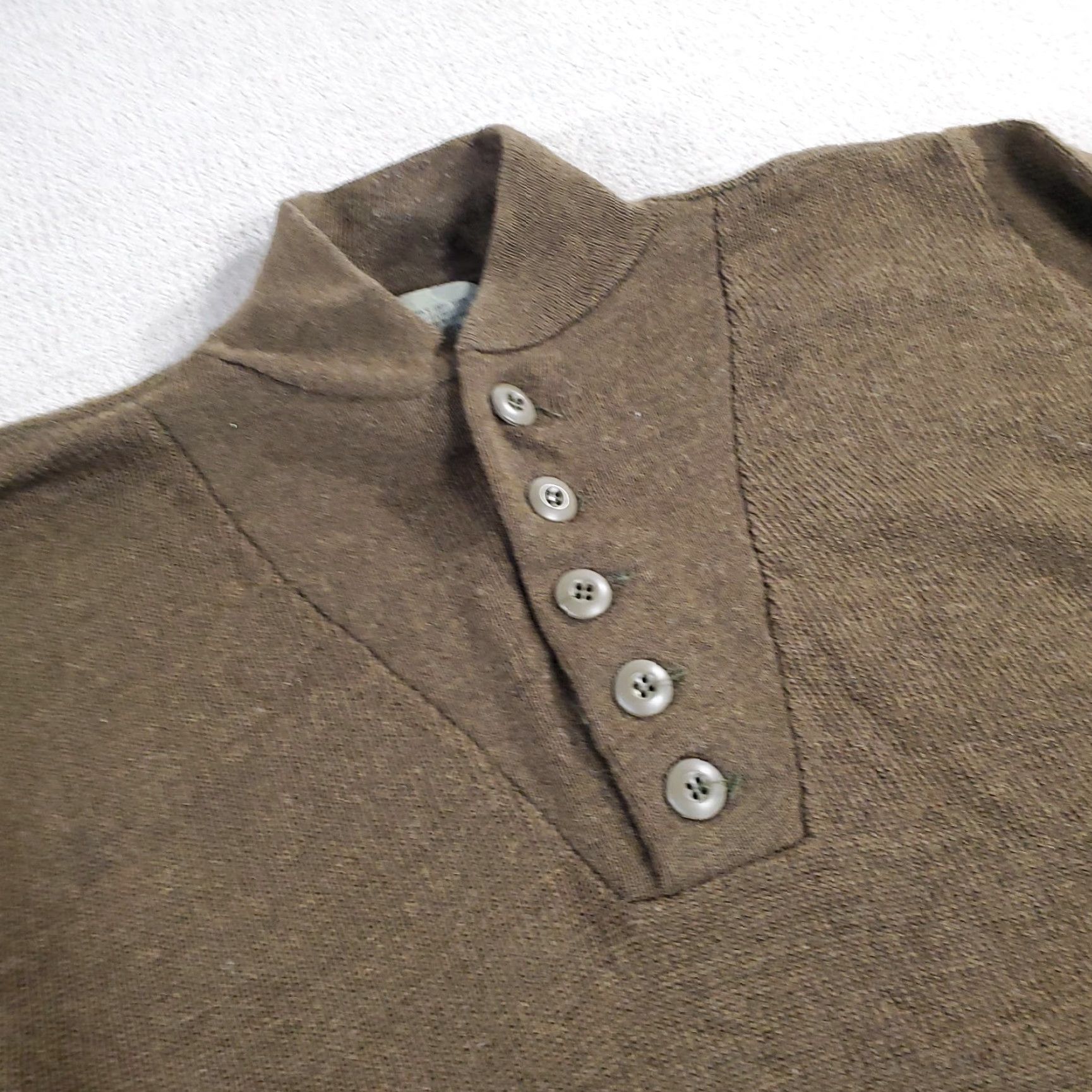 Vintage Military Sweater Mens Medium Green Wool Knit Pullover Henley 8405 00 163 8906 Size US M / EU 48-50 / 2 - 2 Thumbnail
