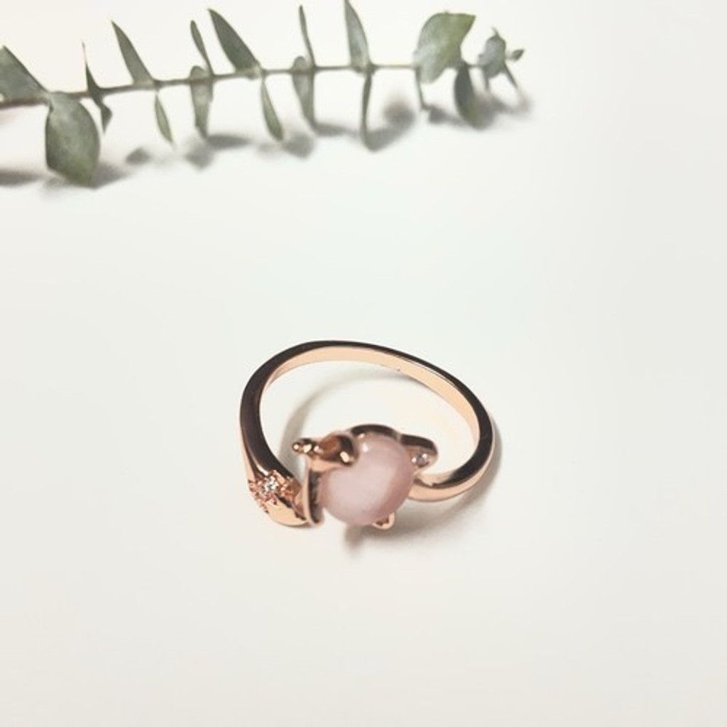 The Unbranded Brand NWOB Open Ring Pink Opal Simulated Kitty Cat Adjustable Ring Size ONE SIZE - 3 Thumbnail