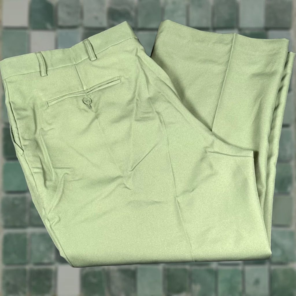 Haband VINTAGE Haband Dress Pants Men 44x28.25 Green Flat Front Easy Care Wrinkle Resistant Professional Workwear Long Retro 80s Size US 44 / EU 60 - 1 Thumbnail