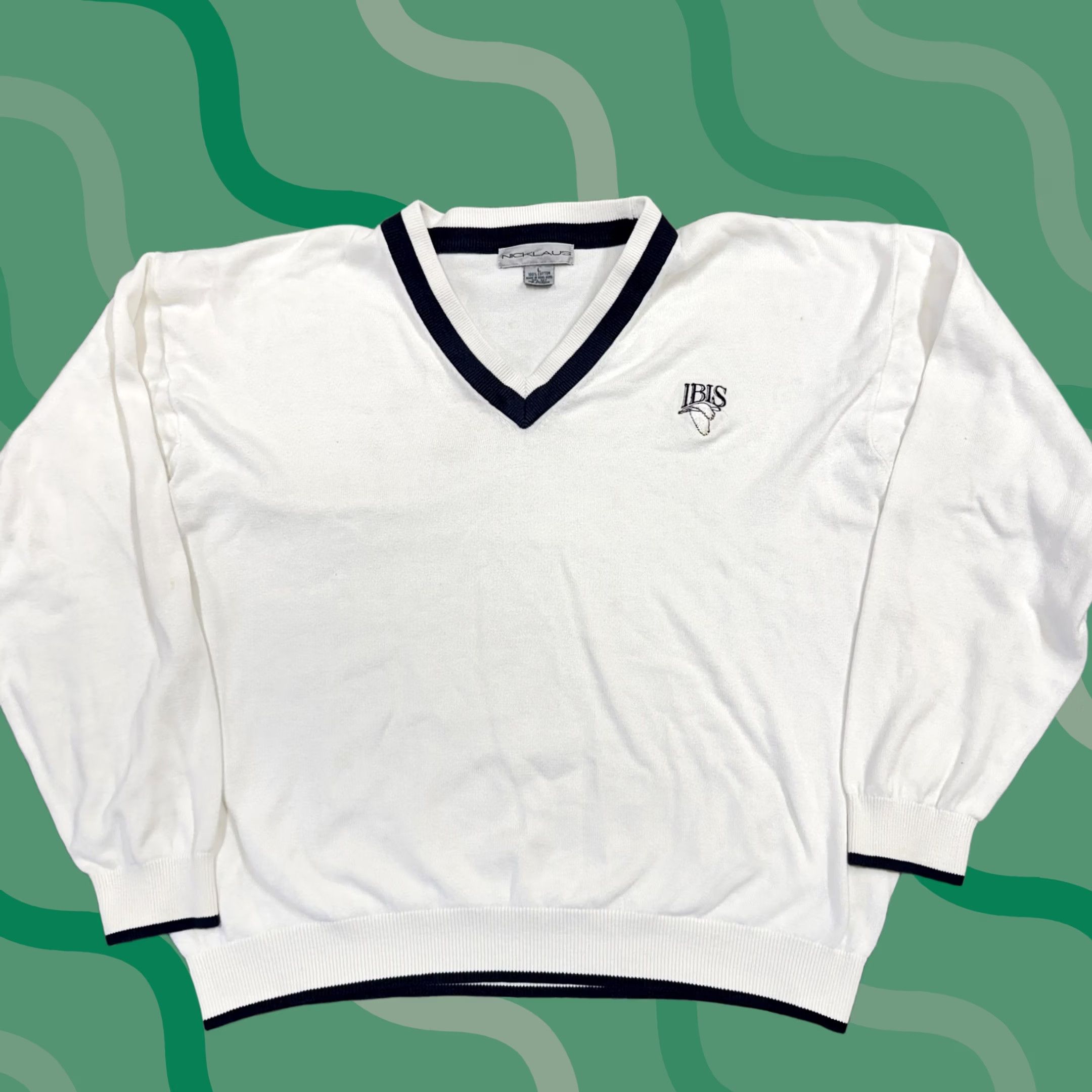 Vintage Vintage Nicklaus Sweater Mens XL White Navy V-Neck Cotton Ibis Golf 90s Size US XL / EU 56 / 4 - 1 Thumbnail