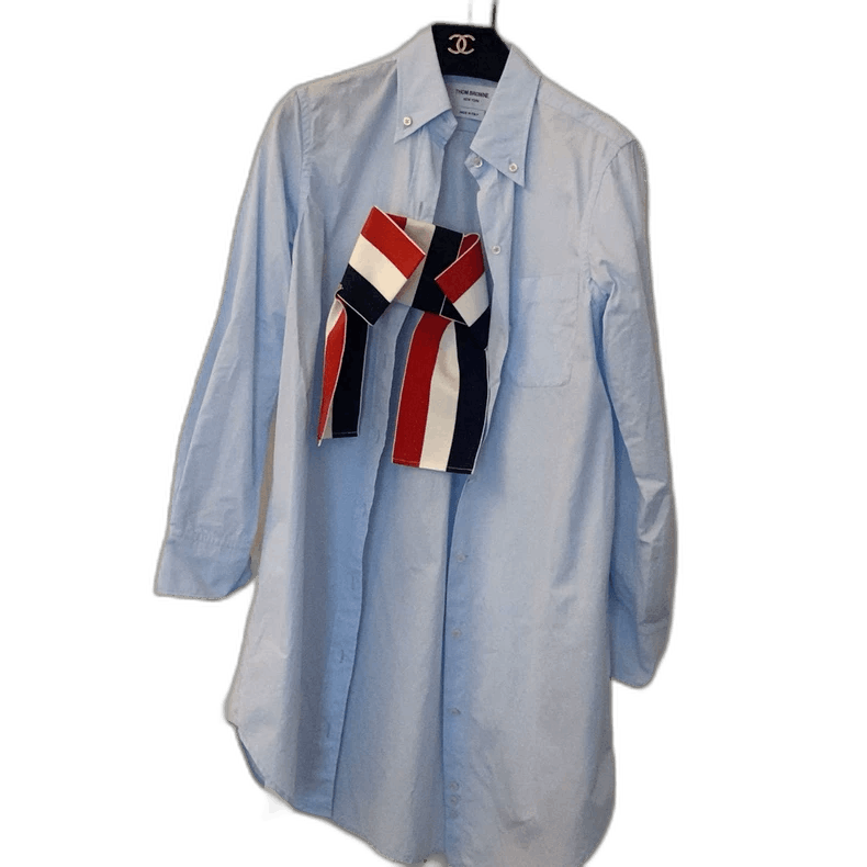 Burberry Classic Blue Shirt Dress with Bow Detail Size US M / EU 48-50 / 2 - 1 Thumbnail