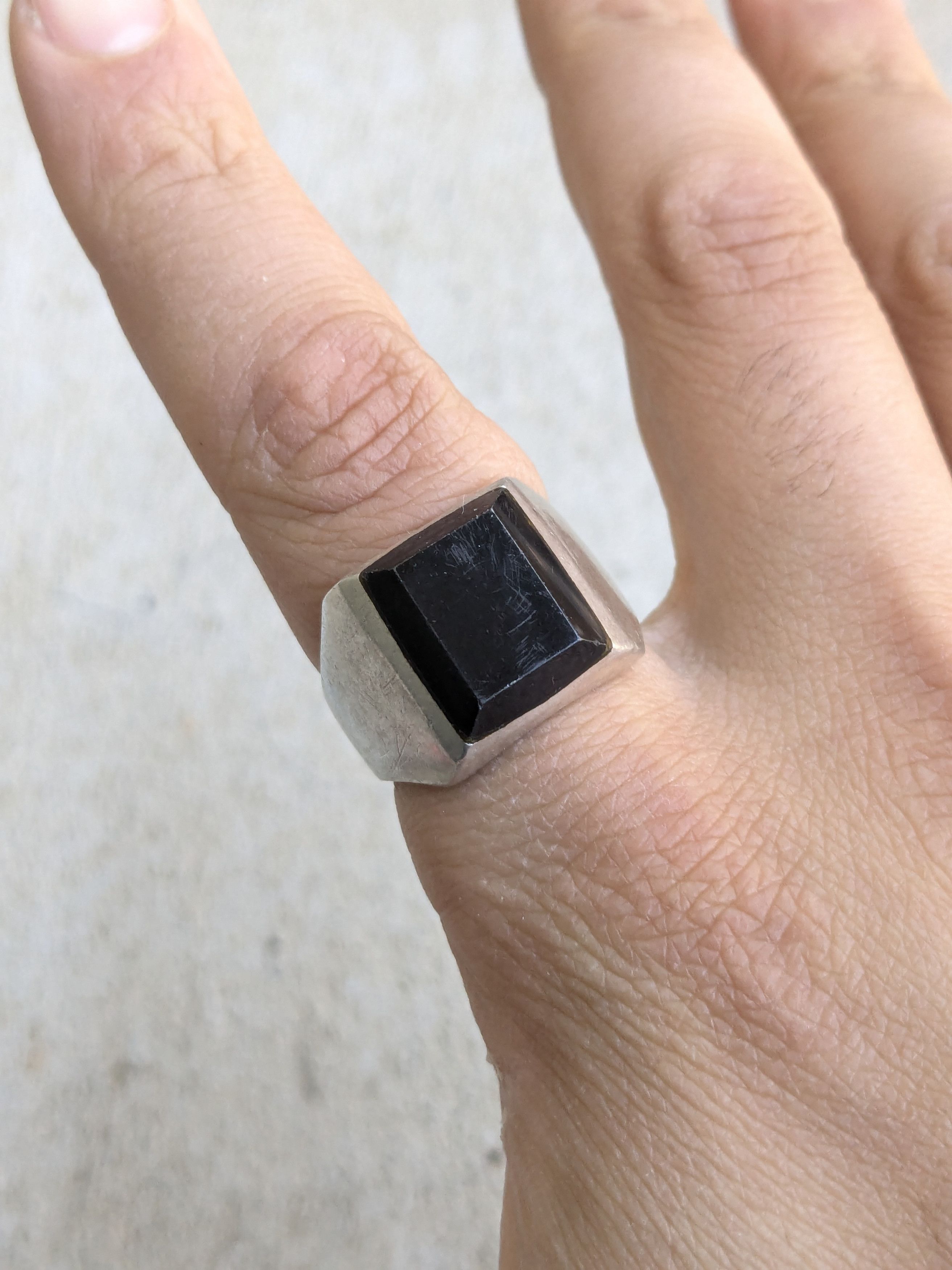Vintage Vintage Taxco Sterling Silver Ring Black Onyx 10.5 Modern Size ONE SIZE - 10 Thumbnail