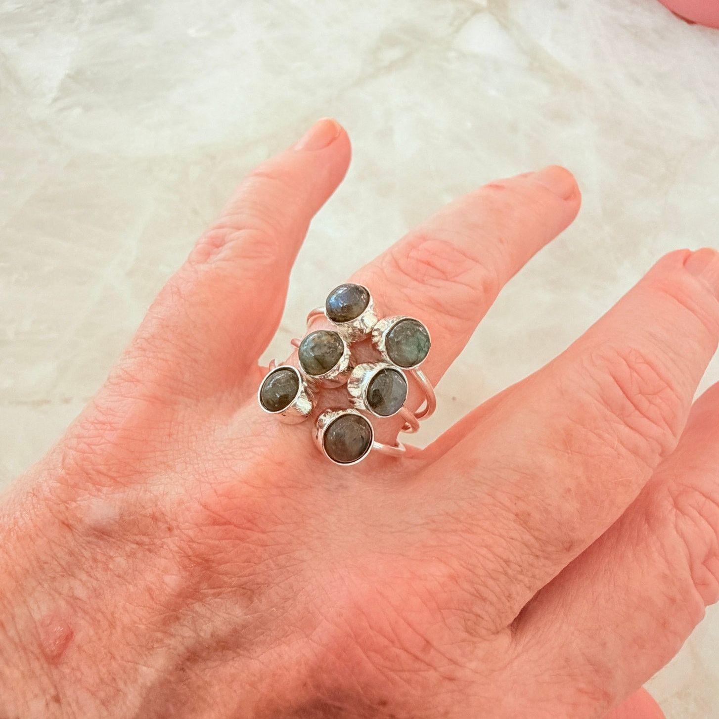 The Unbranded Brand Labradorite Cluster Ring 925 Silver Plated Adjustable Size ONE SIZE - 1 Thumbnail