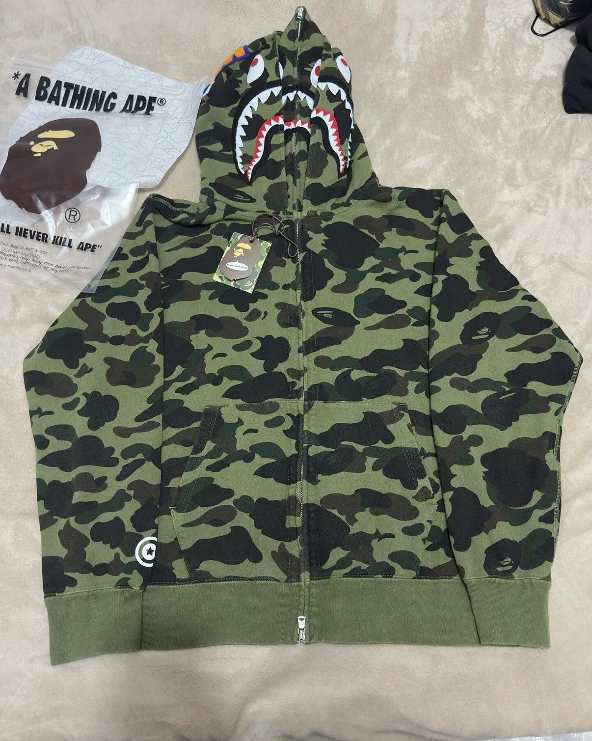 Bape Green Camo Shark Print Zip-Up Hoodie Size US XXL / EU 58 / 5 - 1 Thumbnail