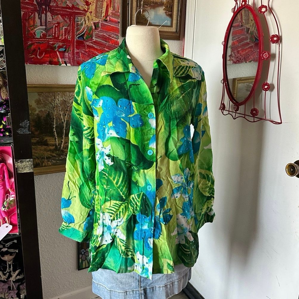 Other diane gilman green blue floral button up blouse Size M / US 6-8 / IT 42-44 - 1 Thumbnail