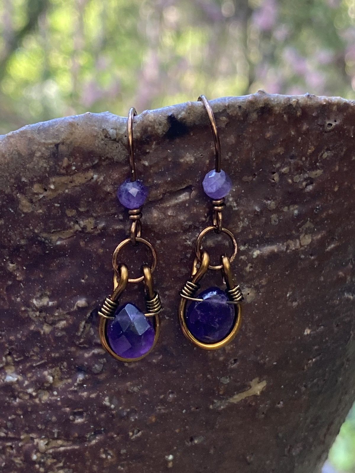 Handmade Amethyst Hoop Earrings Size ONE SIZE - 4 Thumbnail