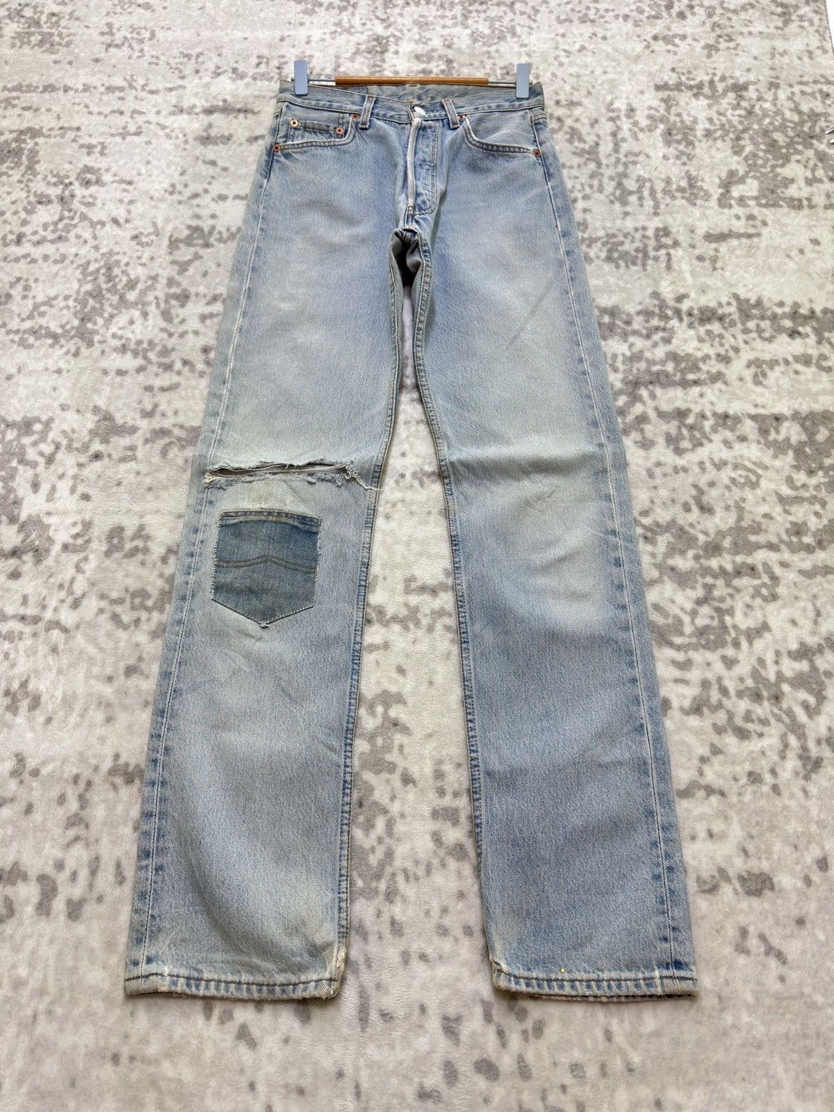 Levi's Vintage Levi’s 501 Distressed Knee Rip Patchwork Denim Jeans Size US 27 - 1 Thumbnail