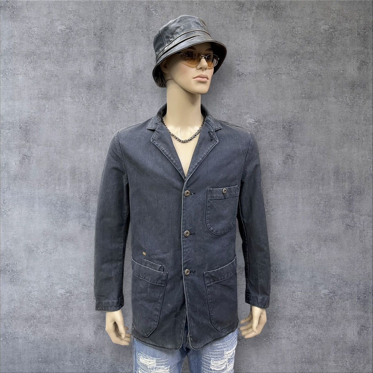 45rpm 45RPM Japan Grunge Slate Stretch Denim Tailored Chore Jacket Size US S / EU 44-46 / 1 - 1 Thumbnail